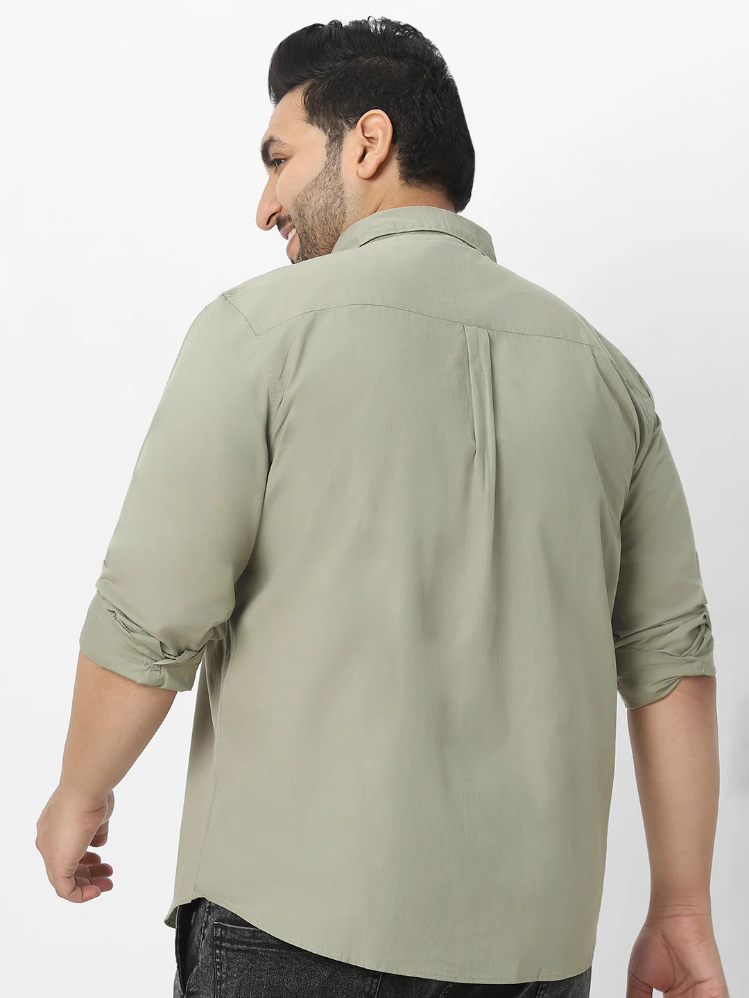 Plus Men's Olive Cotton Full Sleeve Regular Fit Casual Solid Shirt - Image 4