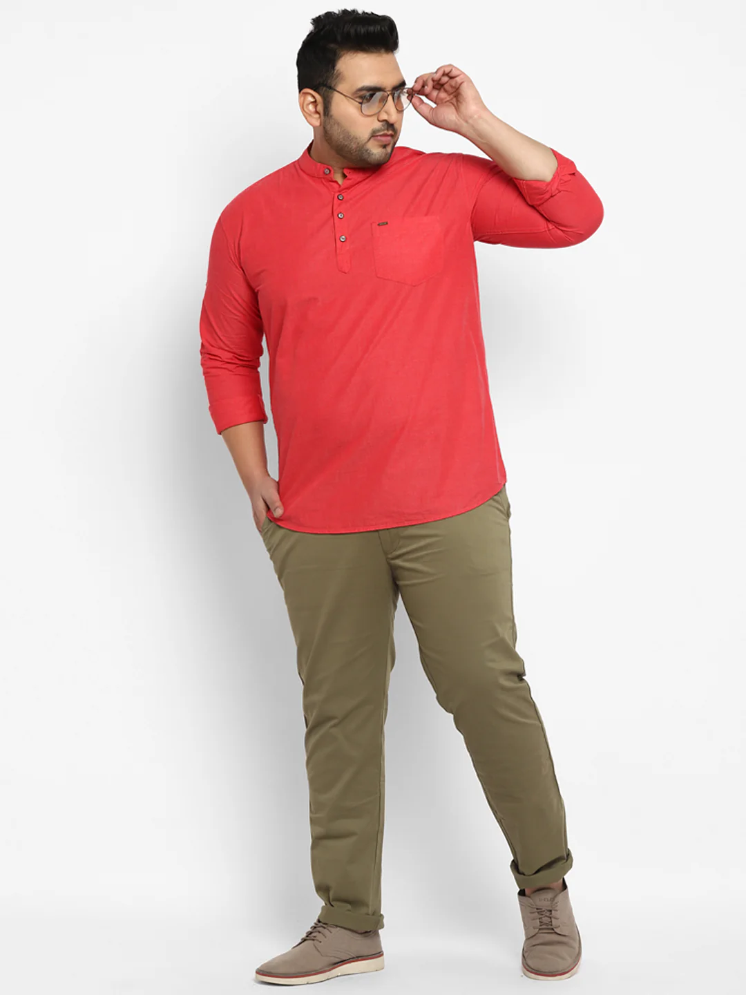 Plus Men's Olive Green Cotton Regular Fit Casual Chinos Trousers Stretch - Image 3