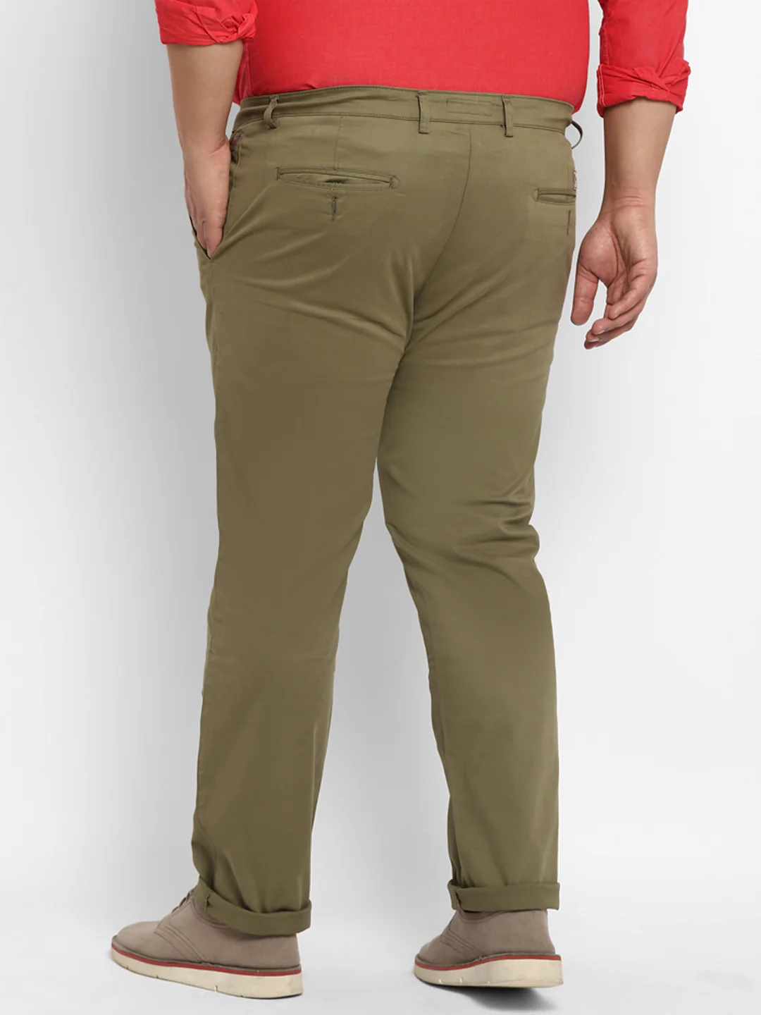 Plus Men's Olive Green Cotton Regular Fit Casual Chinos Trousers Stretch - Image 5