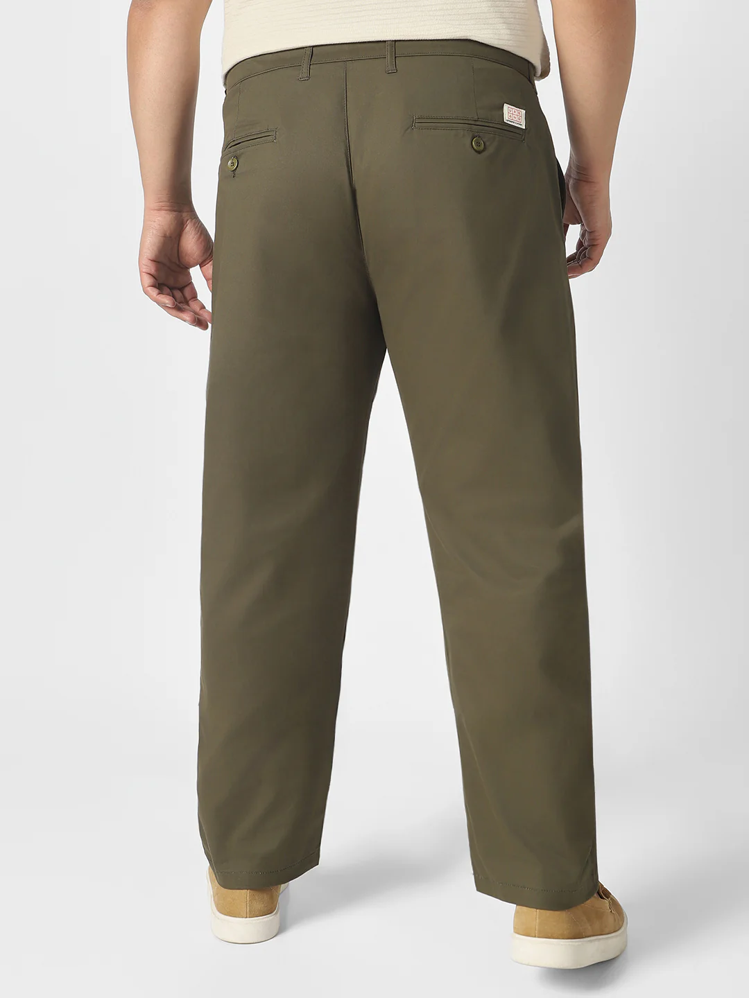 Plus Men's Olive Green Cotton Regular Fit Casual Chinos Trousers Stretch - Image 3