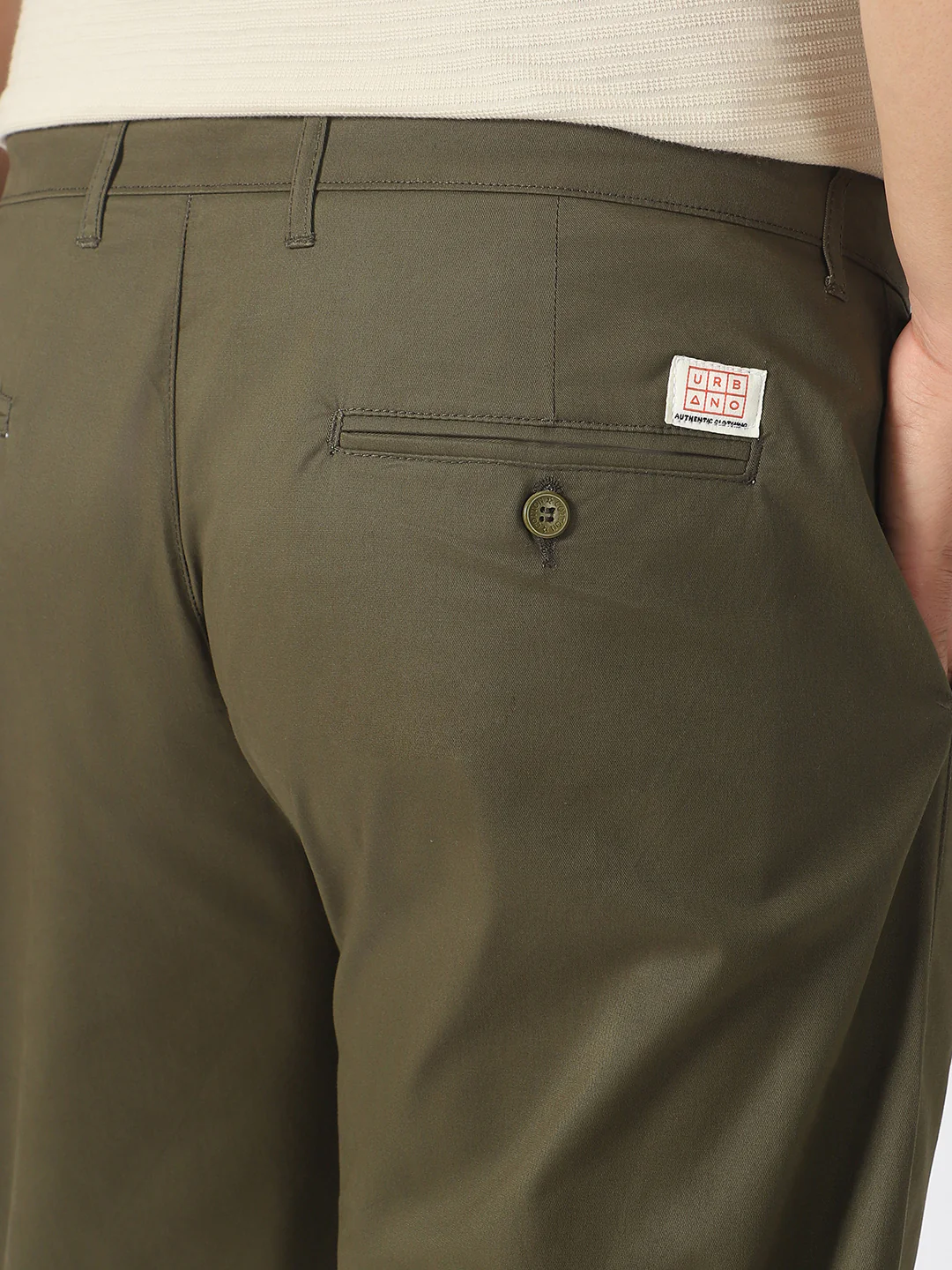 Plus Men's Olive Green Cotton Regular Fit Casual Chinos Trousers Stretch - Image 5