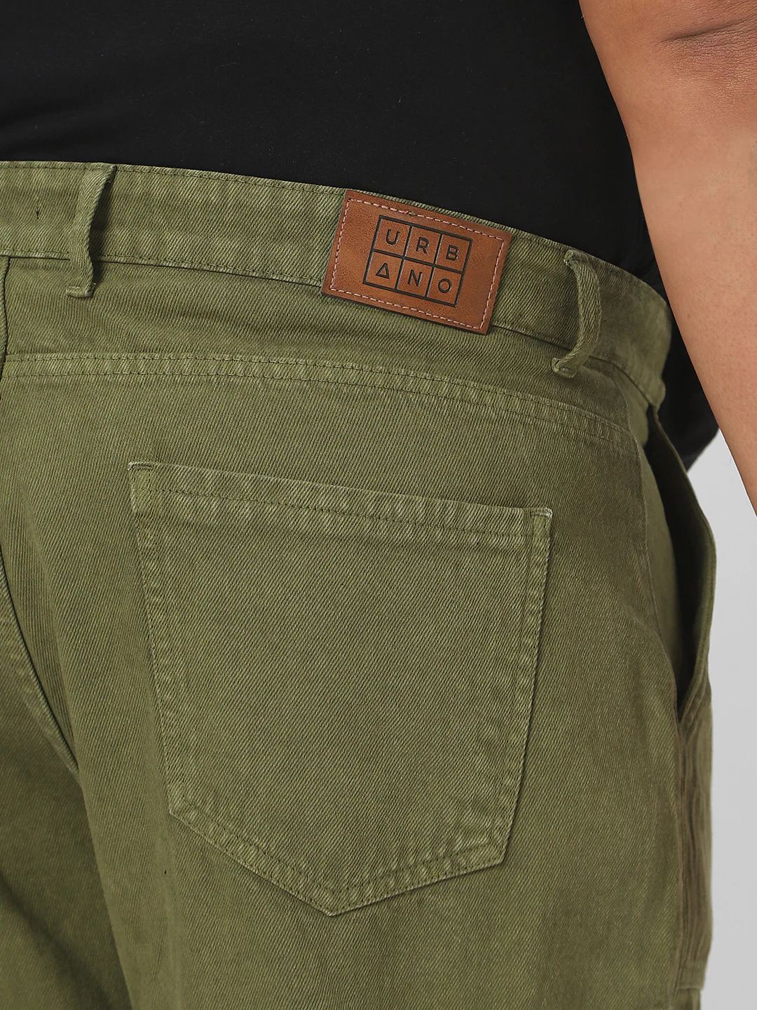 Plus Men's Olive Green Loose Fit Cargo Jeans with 6 Pockets Non-Stretchable - Image 5