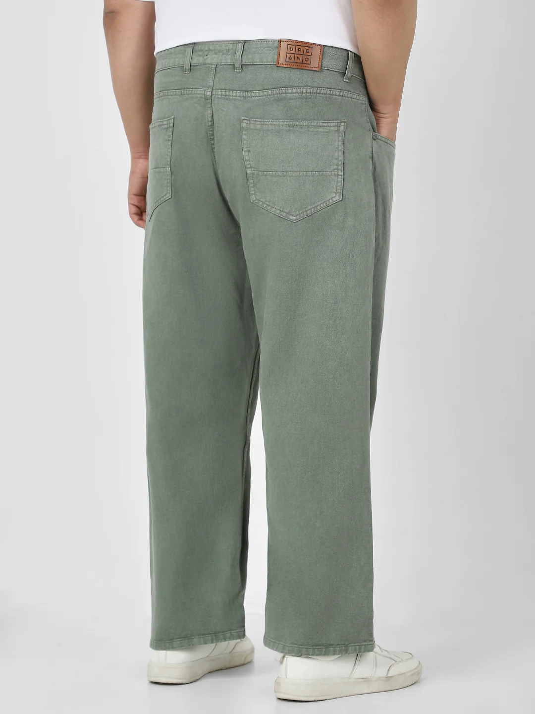 Plus Men's Olive Green Loose Fit Washed Jeans Non-Stretchable - Image 3