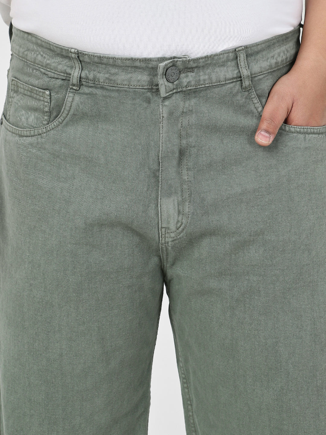 Plus Men's Olive Green Loose Fit Washed Jeans Non-Stretchable - Image 5