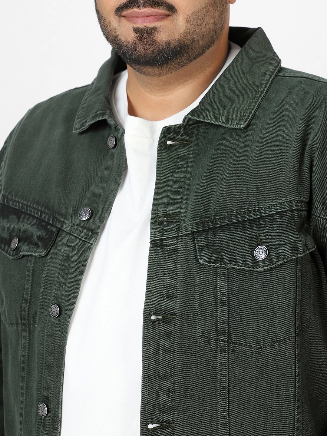 Plus Men's Olive Green Regular Fit Washed Full Sleeve Denim Jacket - Image 6