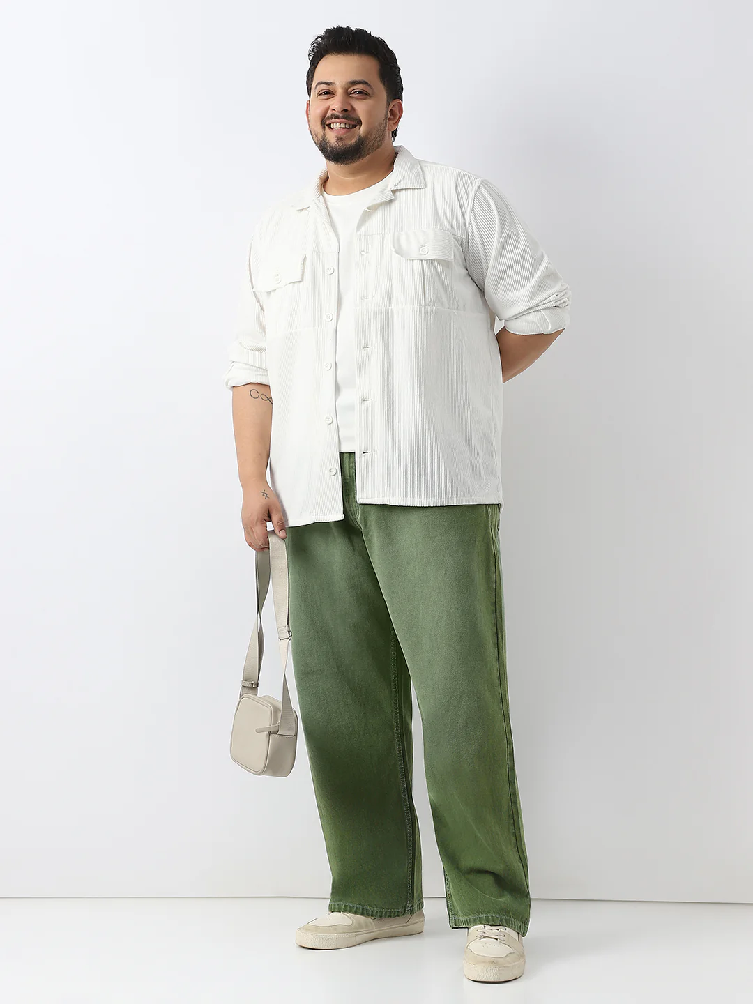 Plus Men's Olive Loose Baggy Fit Washed Jeans Non-Stretchable - Image 5