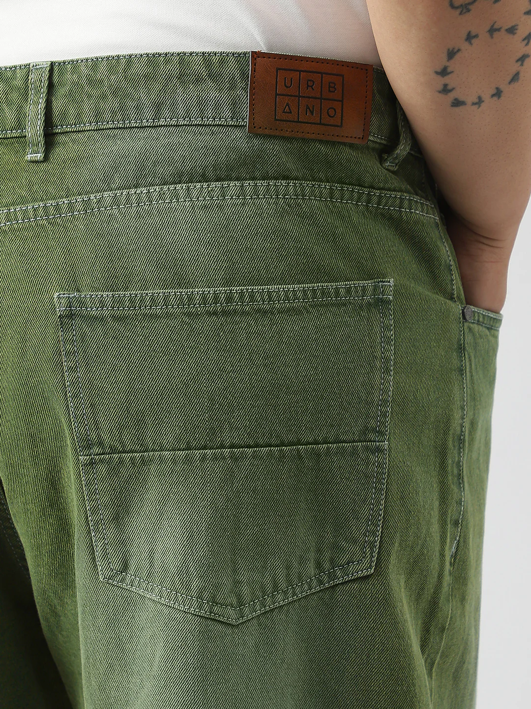 Plus Men's Olive Loose Baggy Fit Washed Jeans Non-Stretchable - Image 7