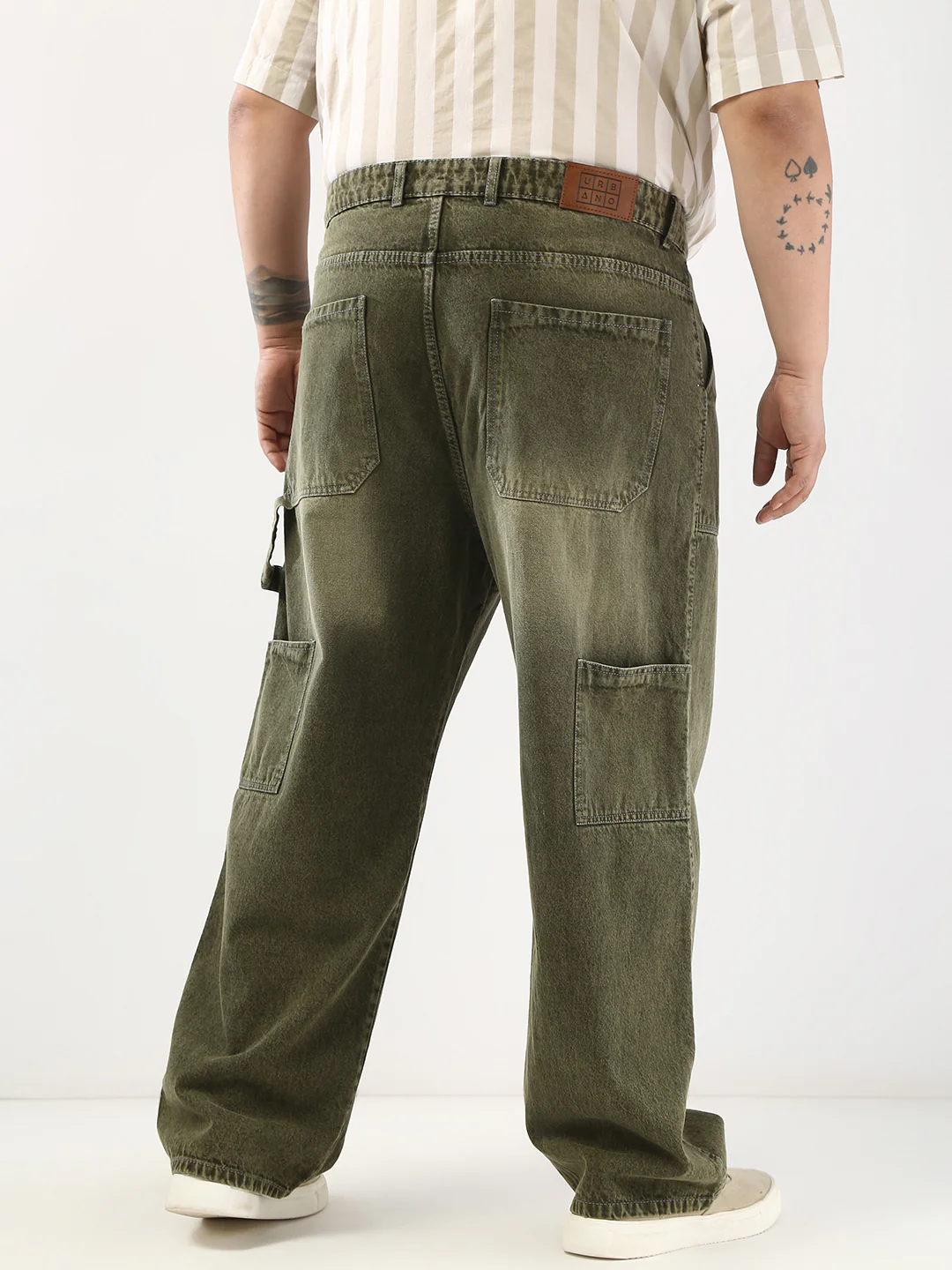 Plus Men's Olive Loose Fit Cargo Carpenter Jeans With 6 Pockets Non-Stretchable - Image 3