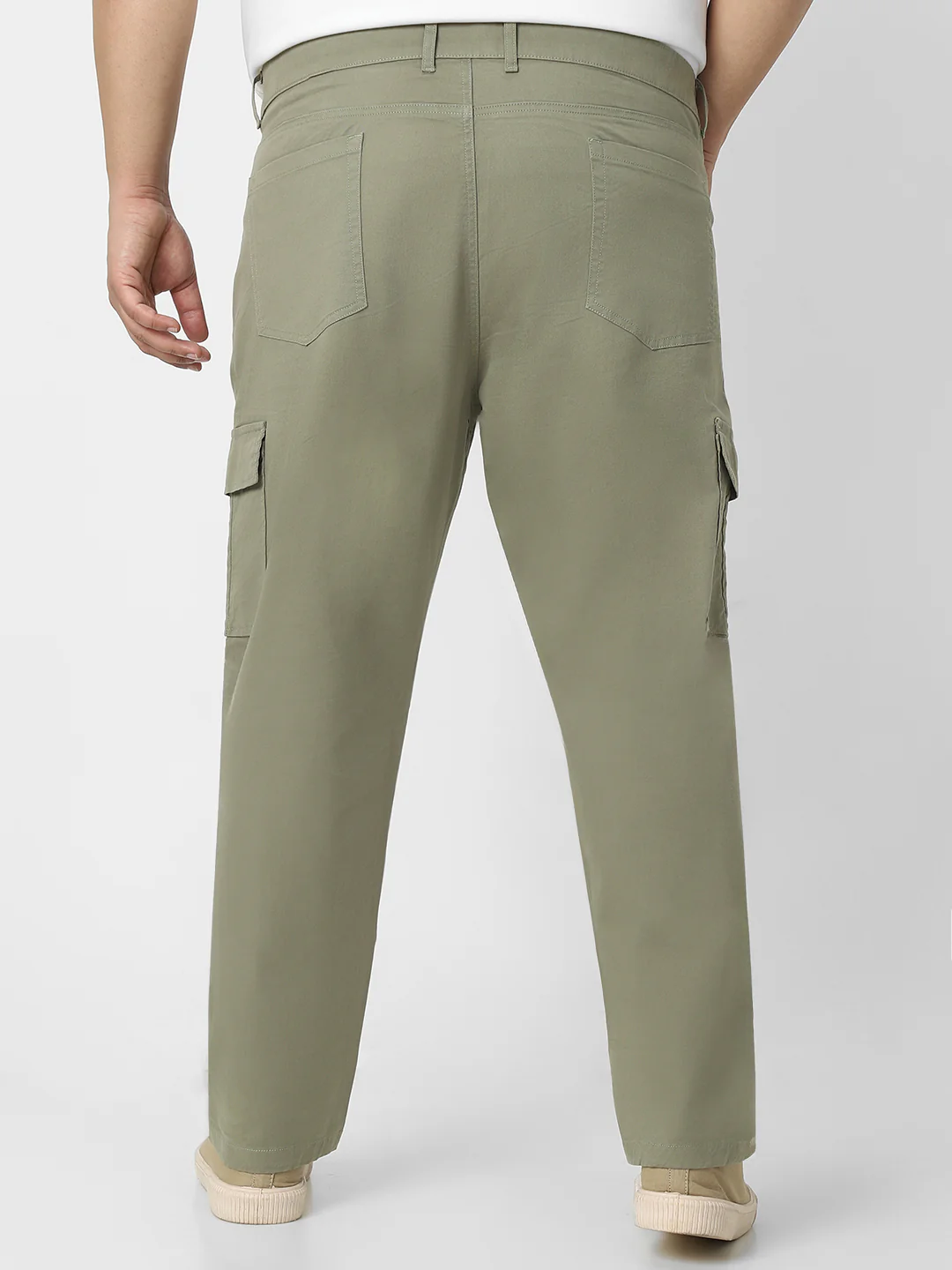 Plus Men's Olive Regular Fit Solid Cargo Chino Pant with 6 Pockets Stretchable - Image 3