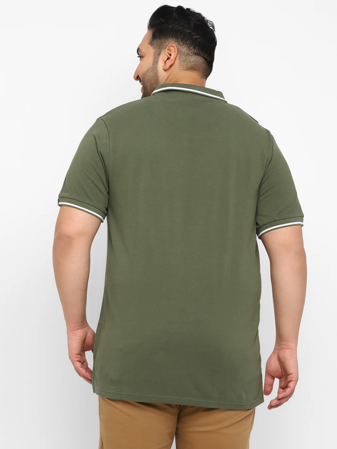 Plus Men's Olive, White, Black Colour-Block Regular Fit Half Sleeve Cotton Polo T-Shirt - Image 3
