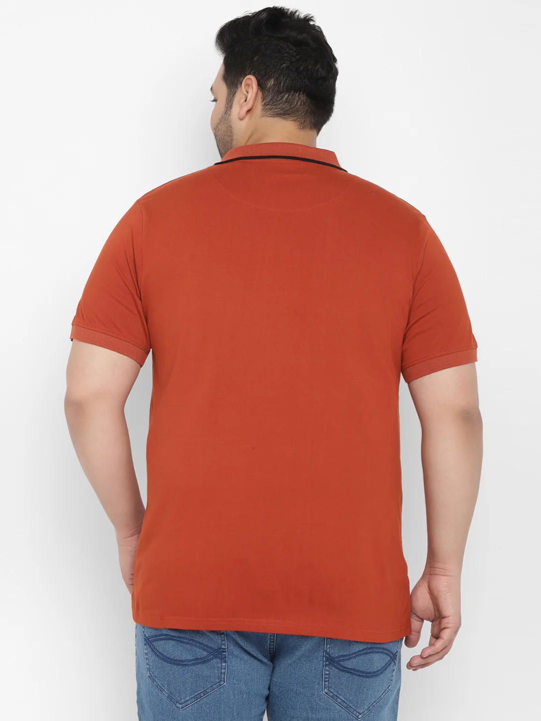 Plus Men's Orange Colour-Block Regular Fit Half Sleeve Cotton Polo T-Shirt - Image 3