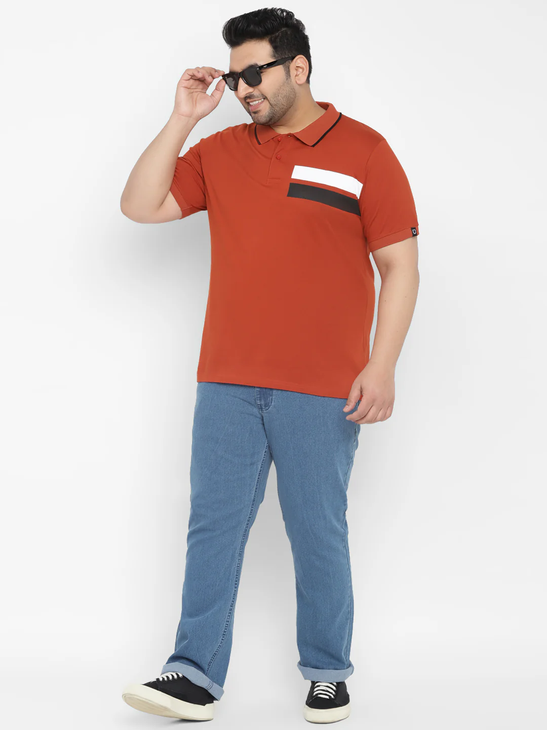 Plus Men's Orange Colour-Block Regular Fit Half Sleeve Cotton Polo T-Shirt - Image 4