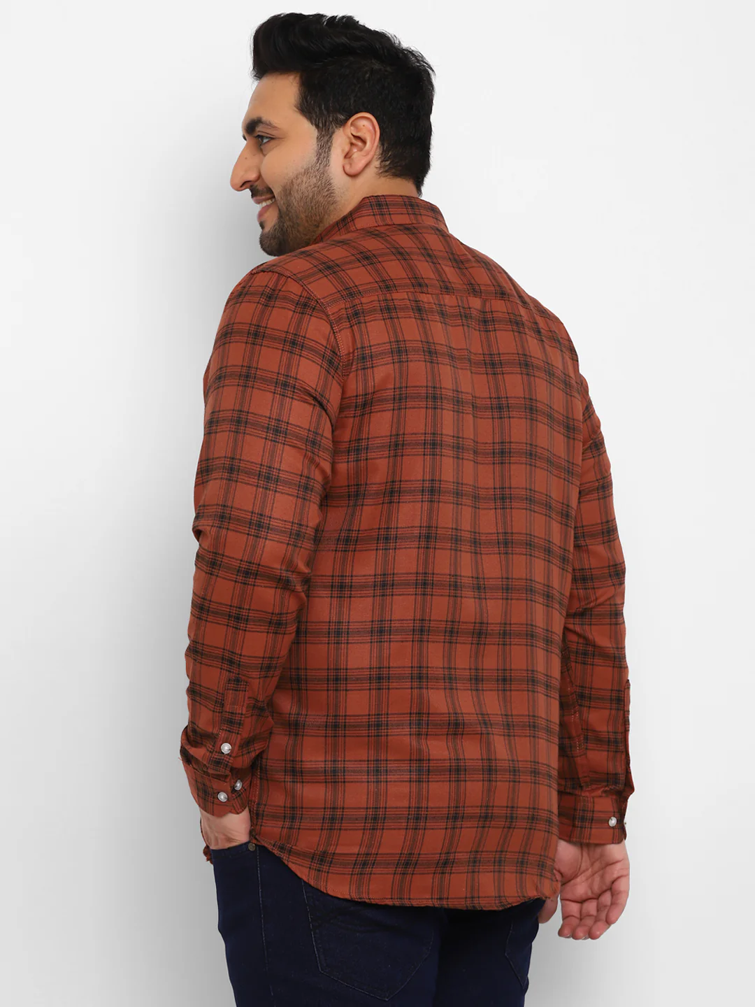 Plus Men's Orange Cotton Full Sleeve Regular Fit Casual Checkered Shirt - Image 3