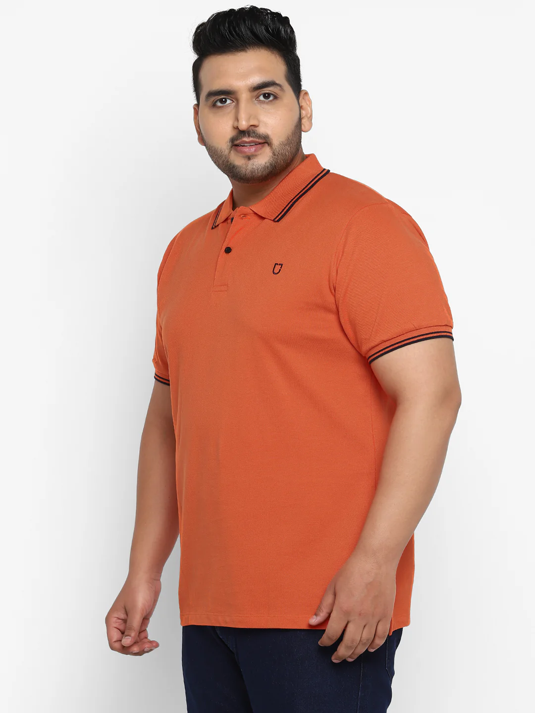 Plus Men's Orange Solid Regular Fit Half Sleeve Cotton Polo T-Shirt - Image 2
