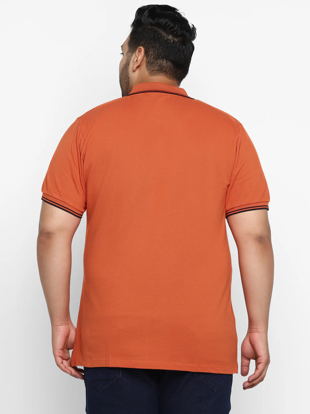 Plus Men's Orange Solid Regular Fit Half Sleeve Cotton Polo T-Shirt - Image 3