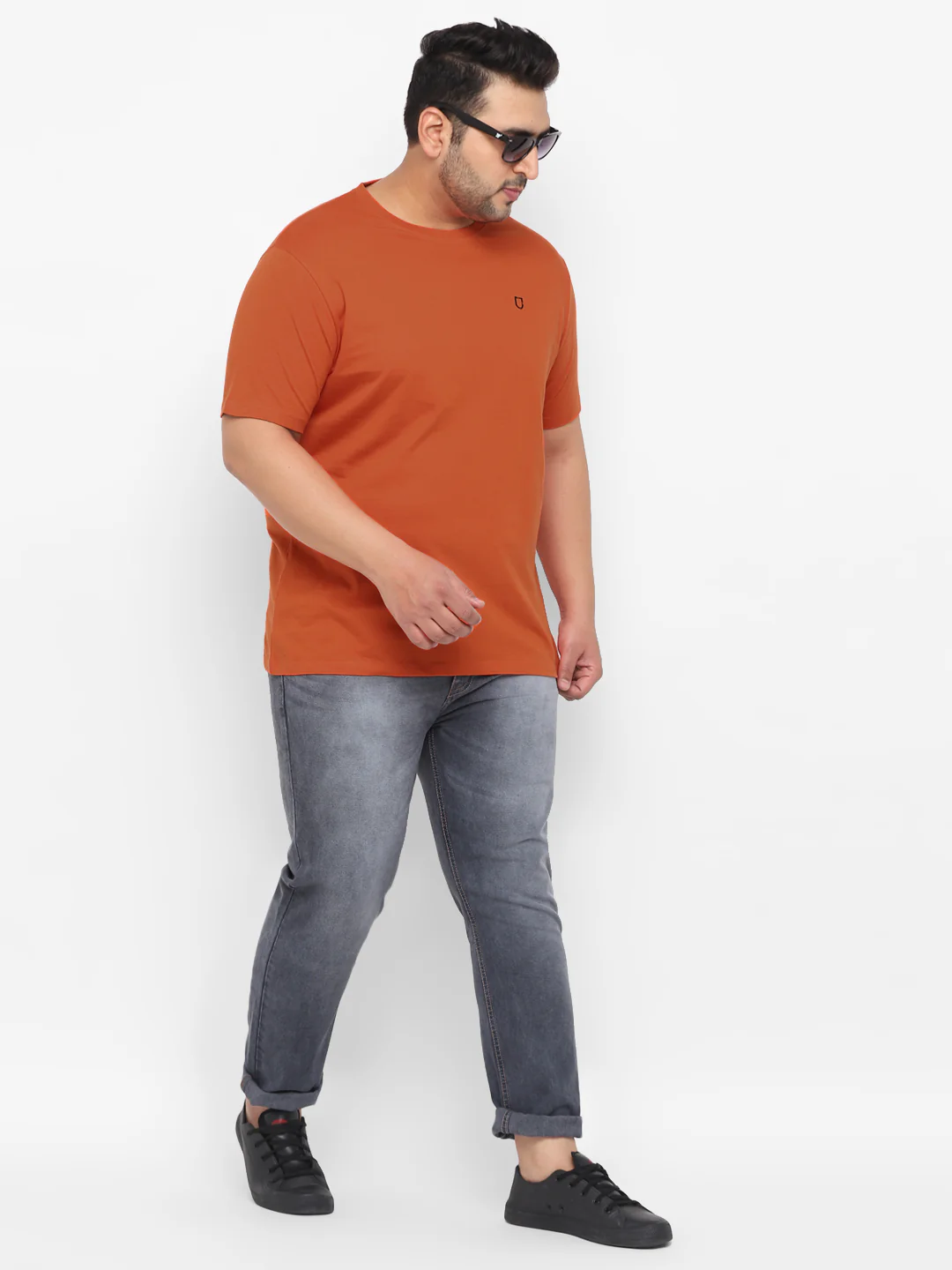 Plus Men's Orange Solid Regular Fit Round Neck Cotton T-Shirt - Image 2