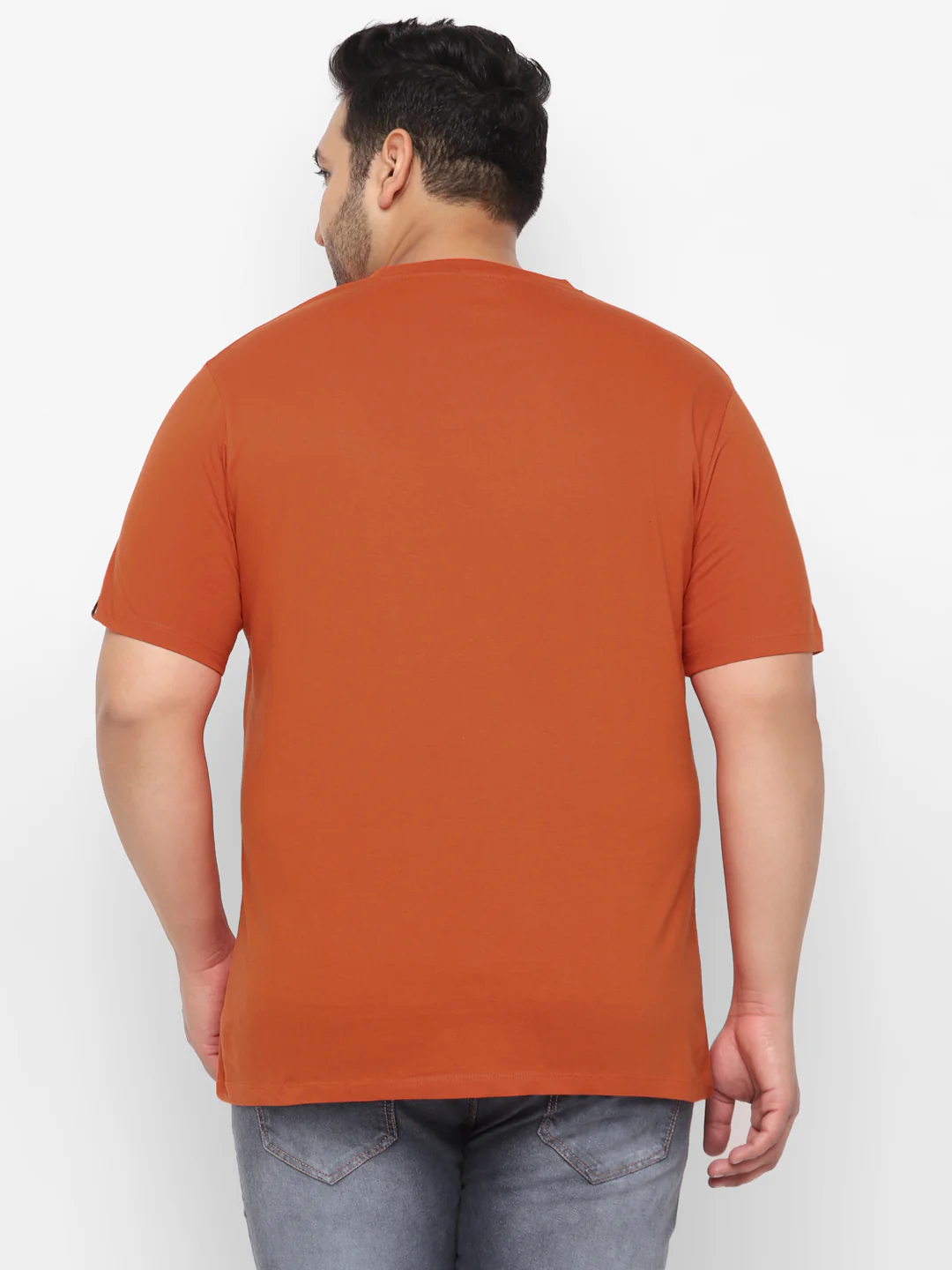 Plus Men's Orange Solid Regular Fit Round Neck Cotton T-Shirt - Image 3