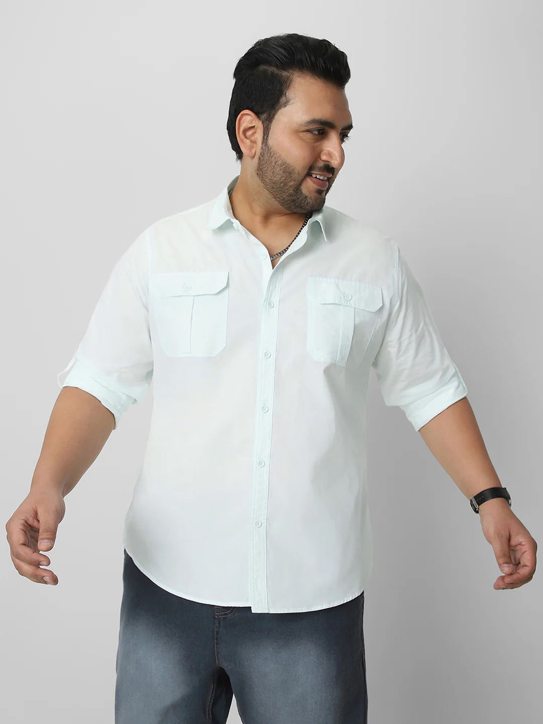 Men's Pastel Blue Cotton Full Sleeve Regular Fit Casual Solid Shirt
