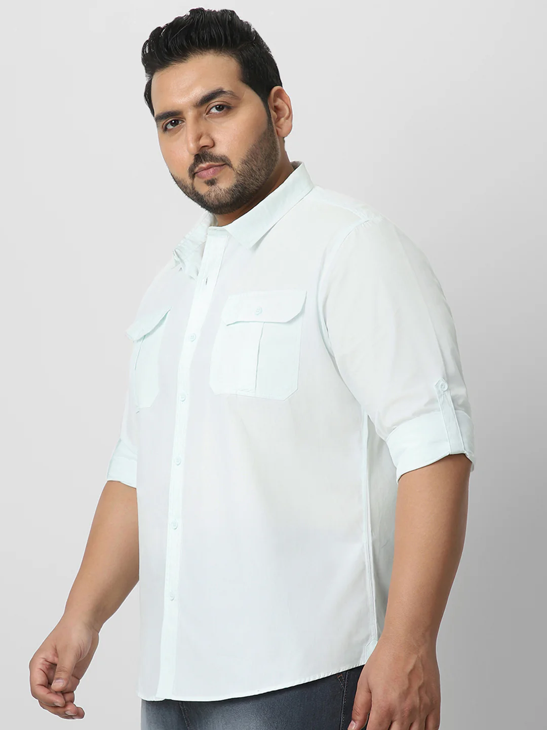 Men's Pastel Blue Cotton Full Sleeve Regular Fit Casual Solid Shirt - Image 2