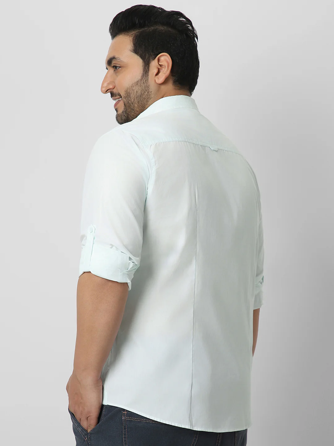 Men's Pastel Blue Cotton Full Sleeve Regular Fit Casual Solid Shirt - Image 3