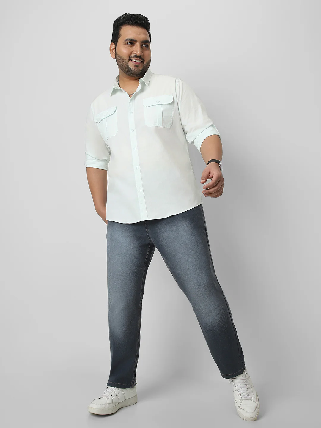 Men's Pastel Blue Cotton Full Sleeve Regular Fit Casual Solid Shirt - Image 4