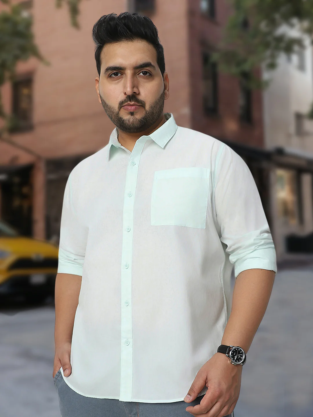 Plus Men's Pastel Blue Cotton Full Sleeve Regular Fit Casual Solid Shirt