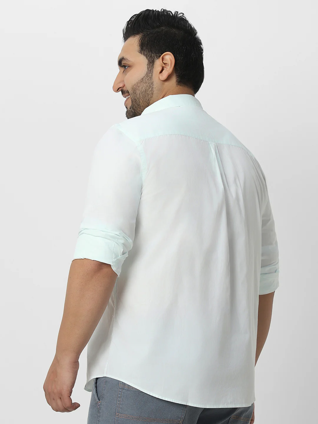 Plus Men's Pastel Blue Cotton Full Sleeve Regular Fit Casual Solid Shirt - Image 4