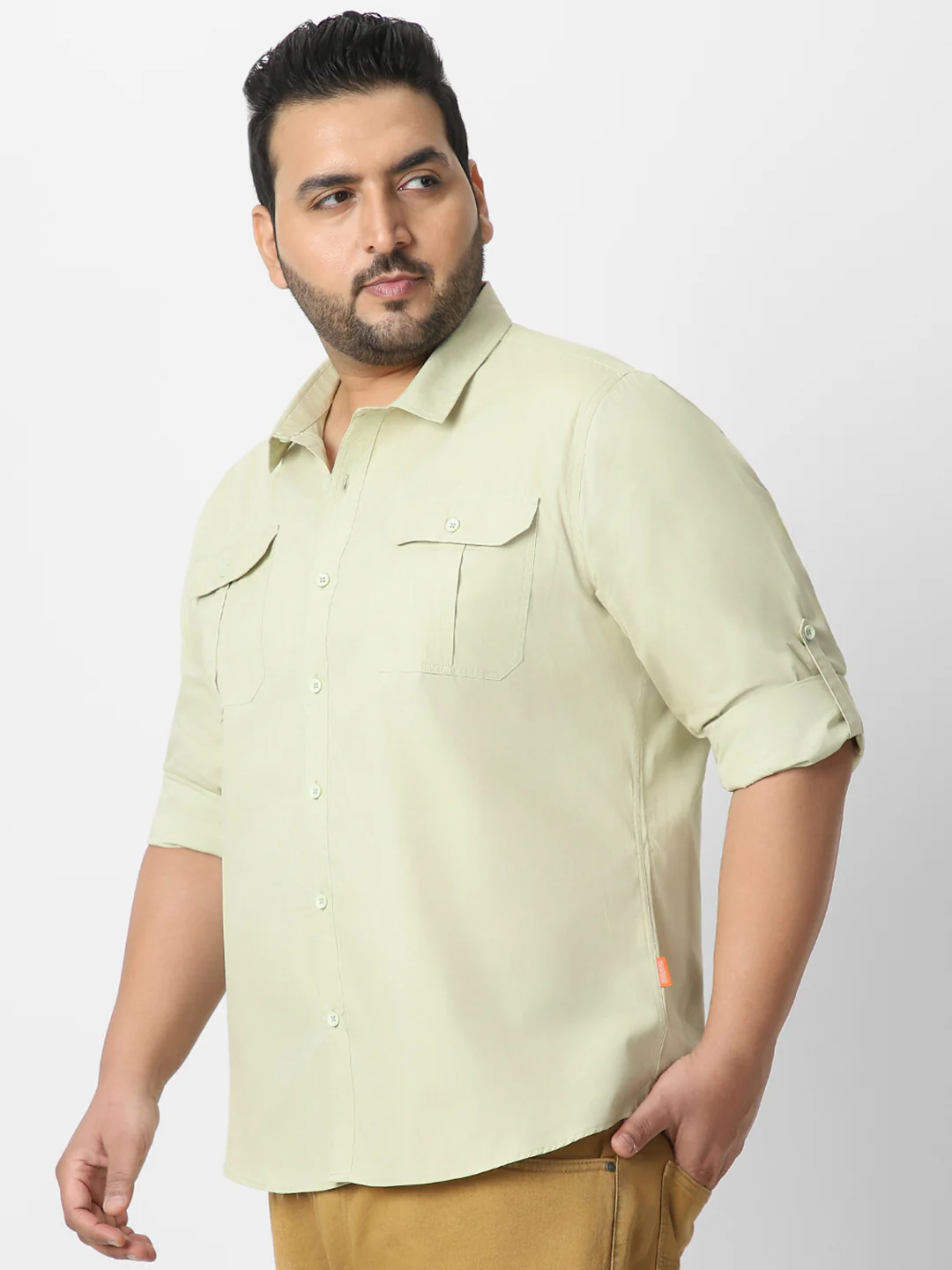 Men's Pastel Green Cotton Full Sleeve Regular Fit Casual Solid Shirt - Image 2