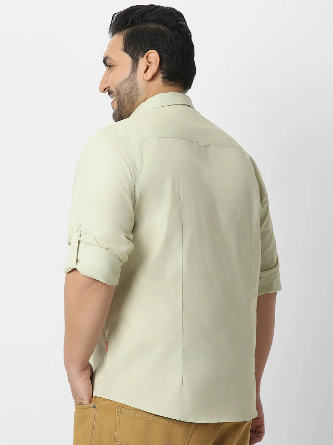 Men's Pastel Green Cotton Full Sleeve Regular Fit Casual Solid Shirt - Image 3