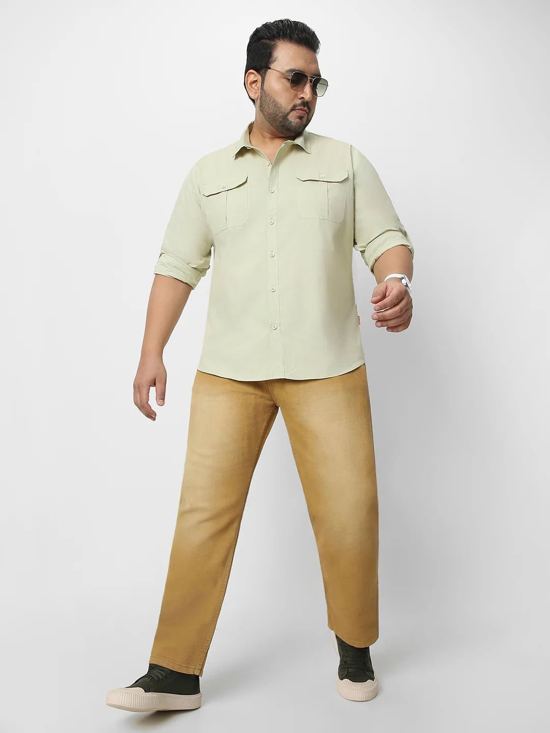 Men's Pastel Green Cotton Full Sleeve Regular Fit Casual Solid Shirt - Image 4