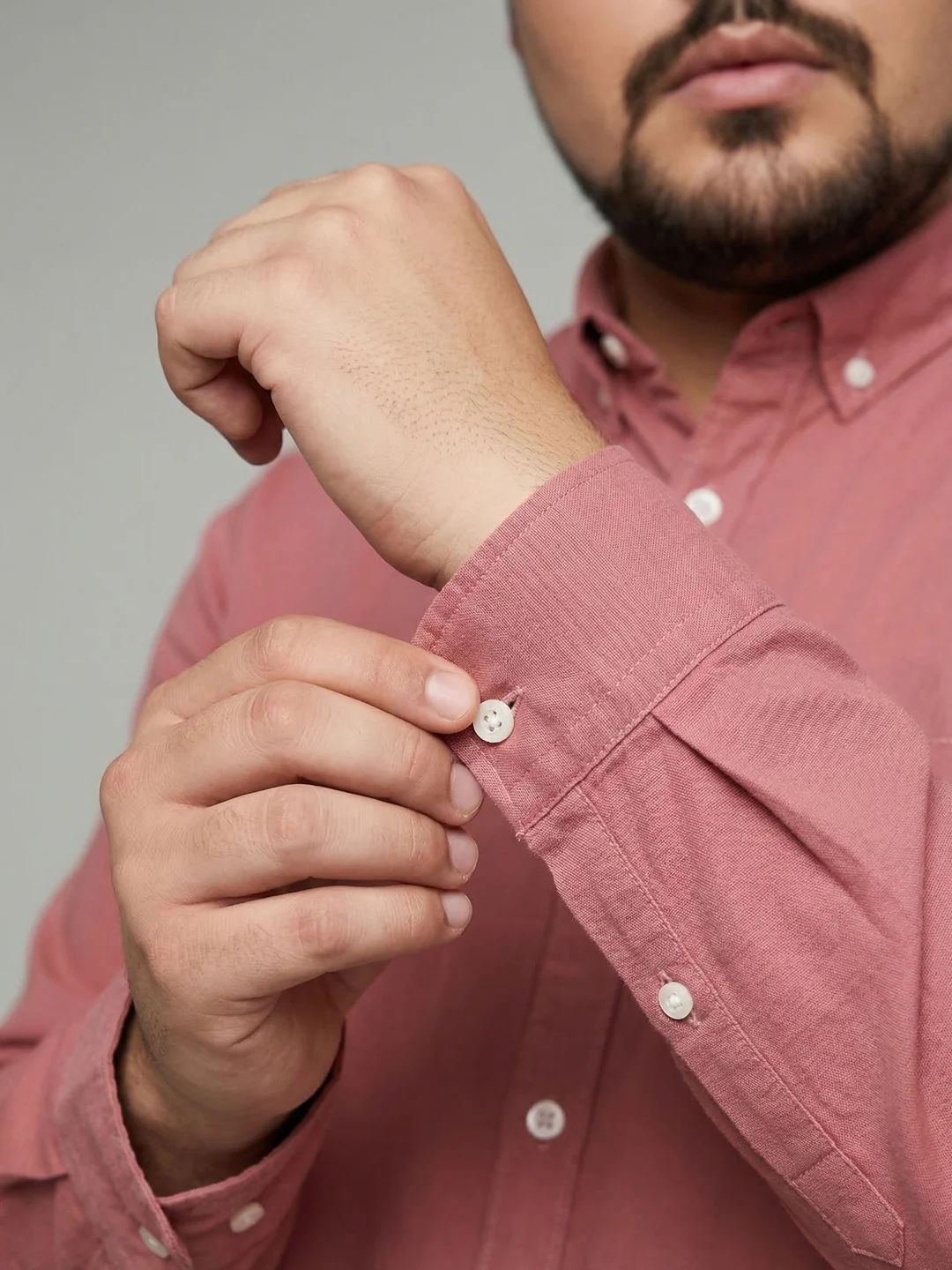 Plus Men's Peach Cotton Full Sleeve Regular Fit Solid Oxford Shirt With Button-Down Collar - Image 5