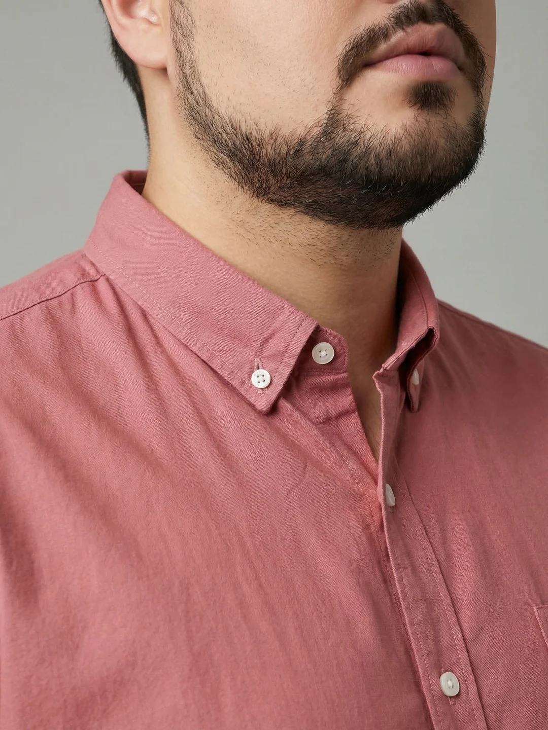 Plus Men's Peach Cotton Full Sleeve Regular Fit Solid Oxford Shirt With Button-Down Collar - Image 6