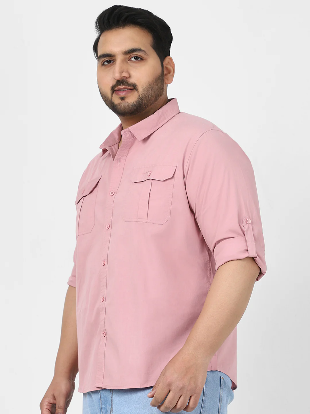 Men's Pink Cotton Full Sleeve Regular Fit Casual Solid Shirt - Image 3