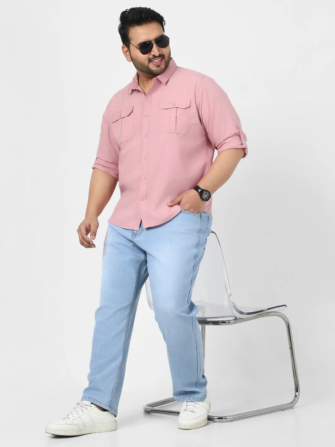 Men's Pink Cotton Full Sleeve Regular Fit Casual Solid Shirt - Image 5