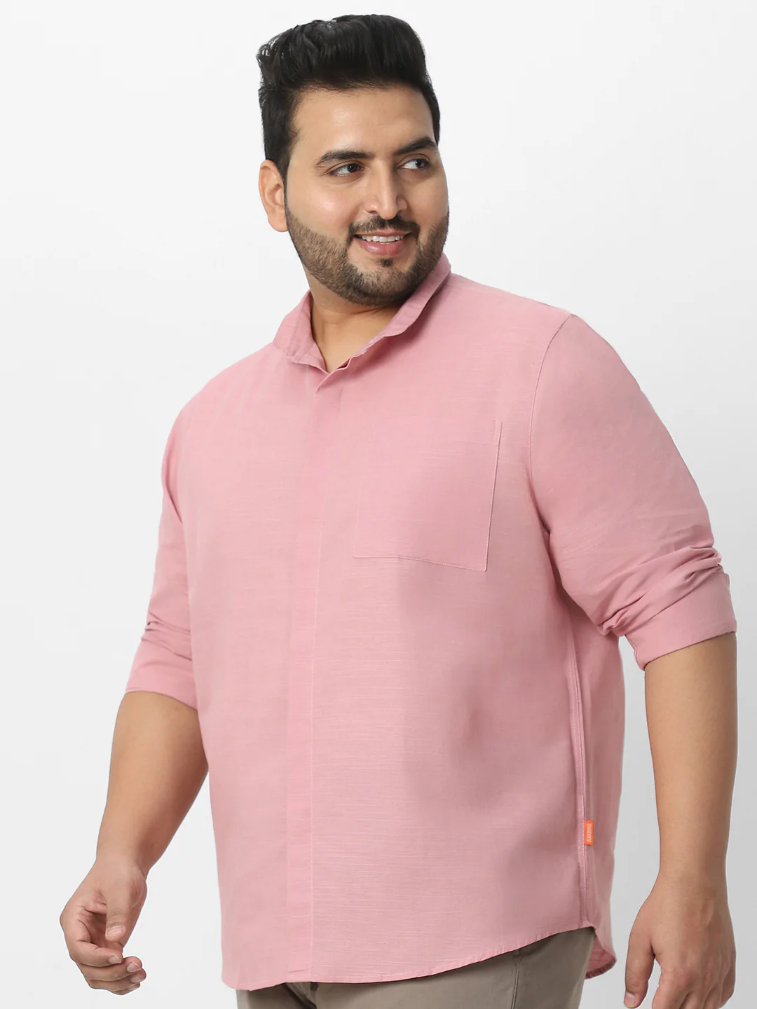 Men's Pink Cotton Full Sleeve Regular Fit Casual Solid Shirt with Band Collar - Image 3