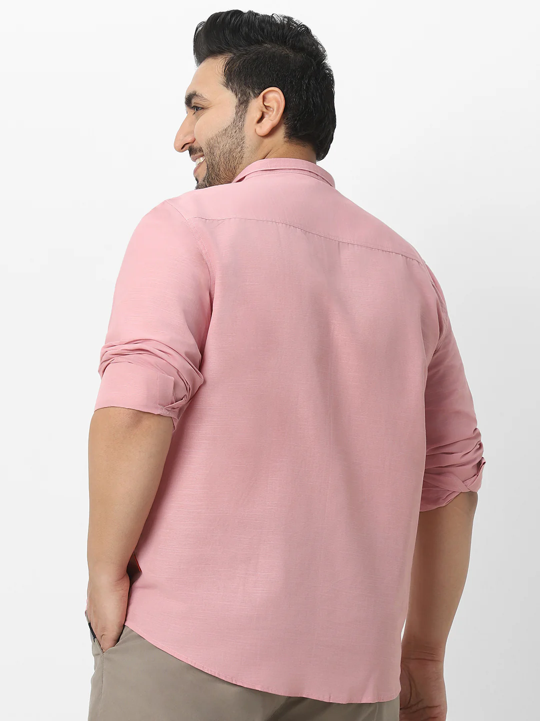 Men's Pink Cotton Full Sleeve Regular Fit Casual Solid Shirt with Band Collar - Image 4