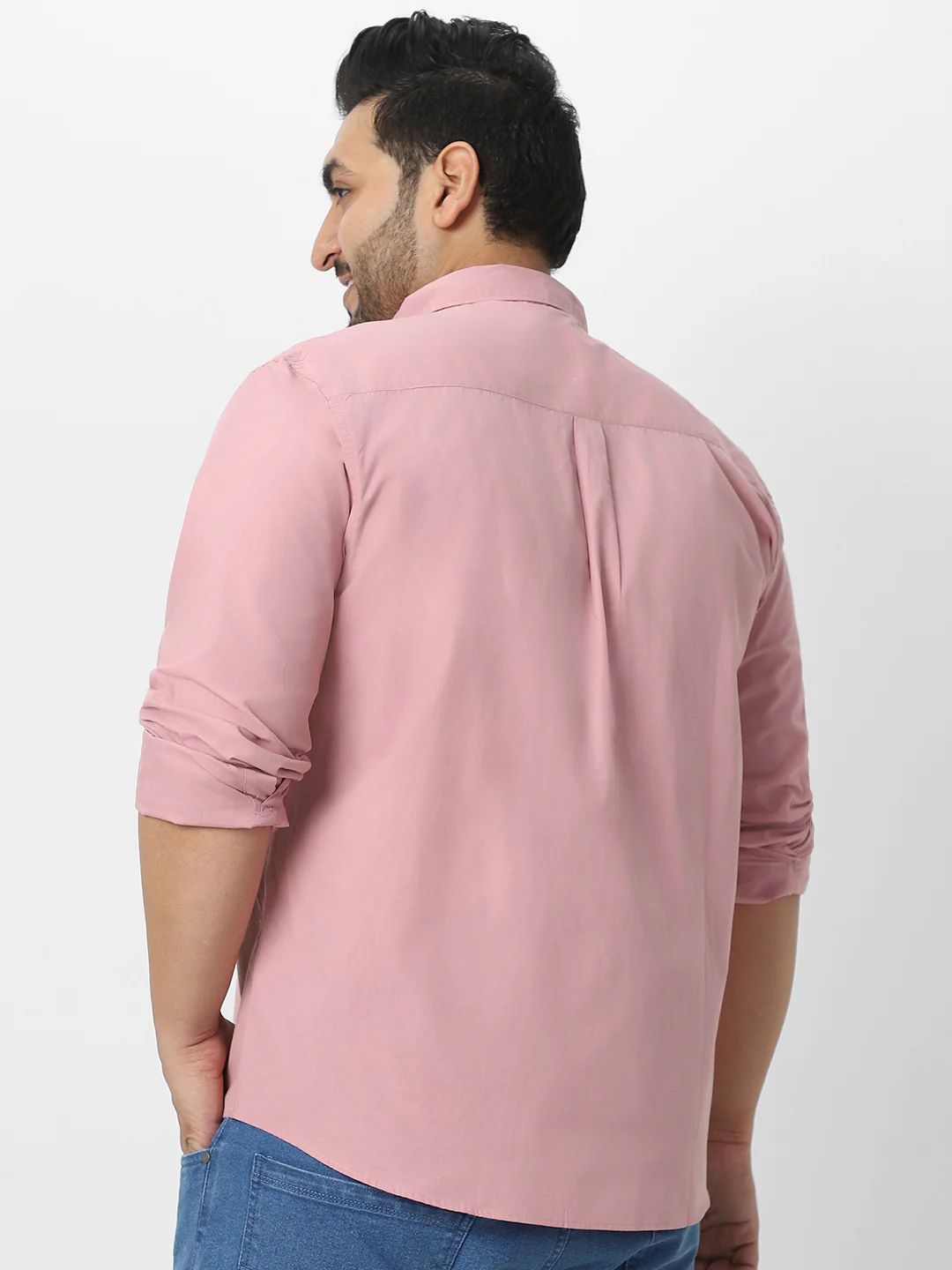 Plus Men's Pink Cotton Full Sleeve Regular Fit Casual Solid Shirt - Image 4