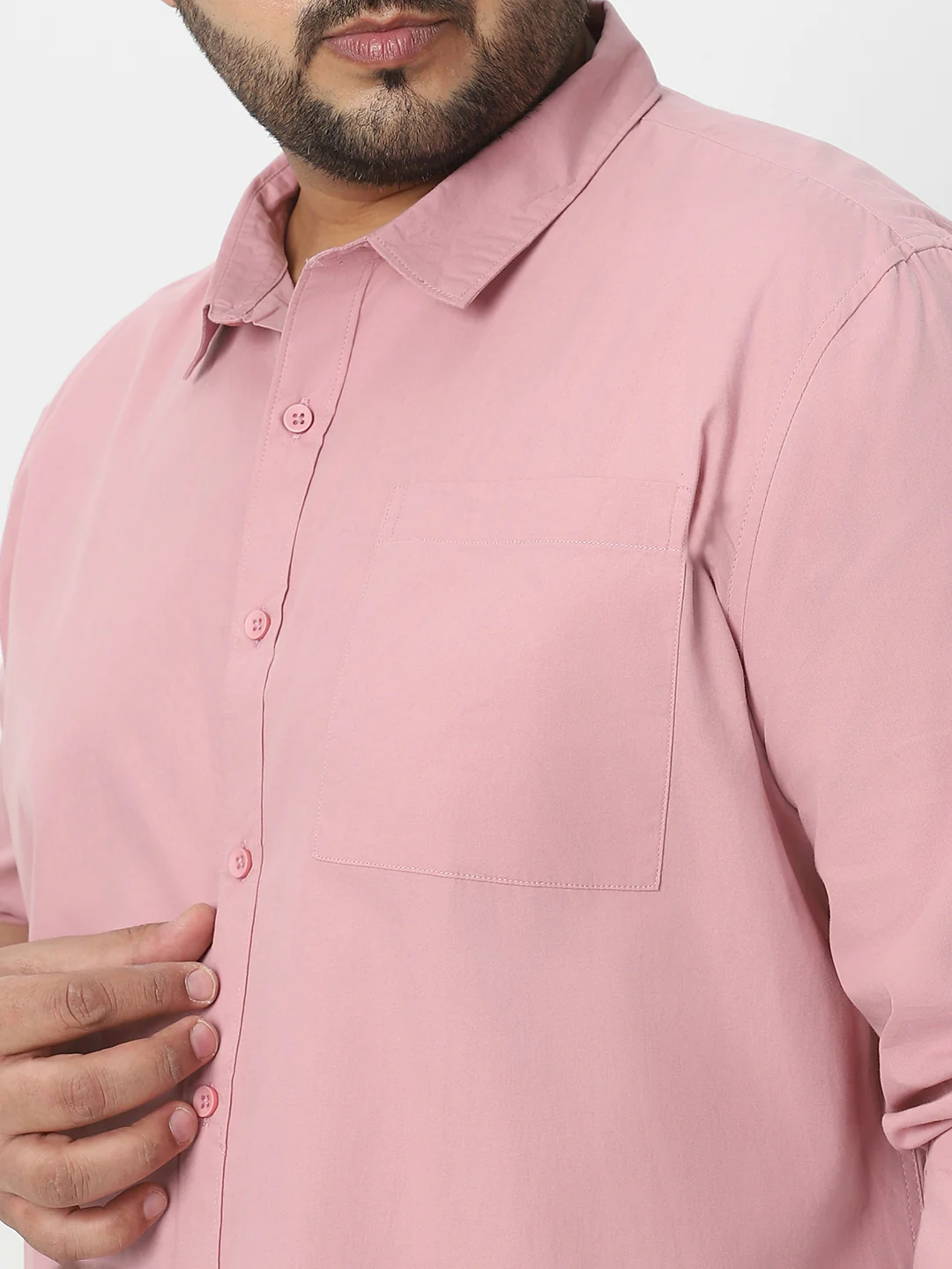 Plus Men's Pink Cotton Full Sleeve Regular Fit Casual Solid Shirt - Image 6