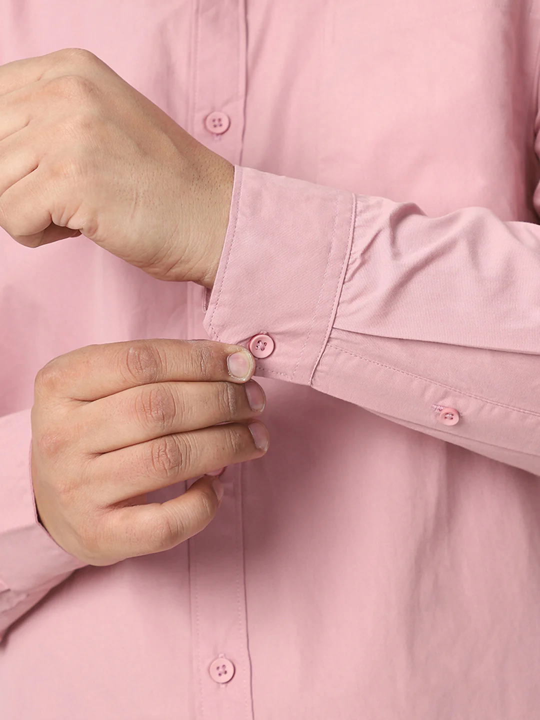 Plus Men's Pink Cotton Full Sleeve Regular Fit Casual Solid Shirt - Image 7
