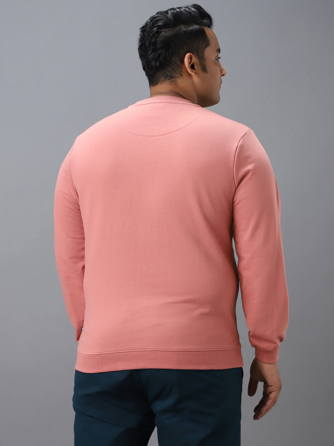 Plus Men's Pink Cotton Graphic Print Round Neck Sweatshirt - Image 3