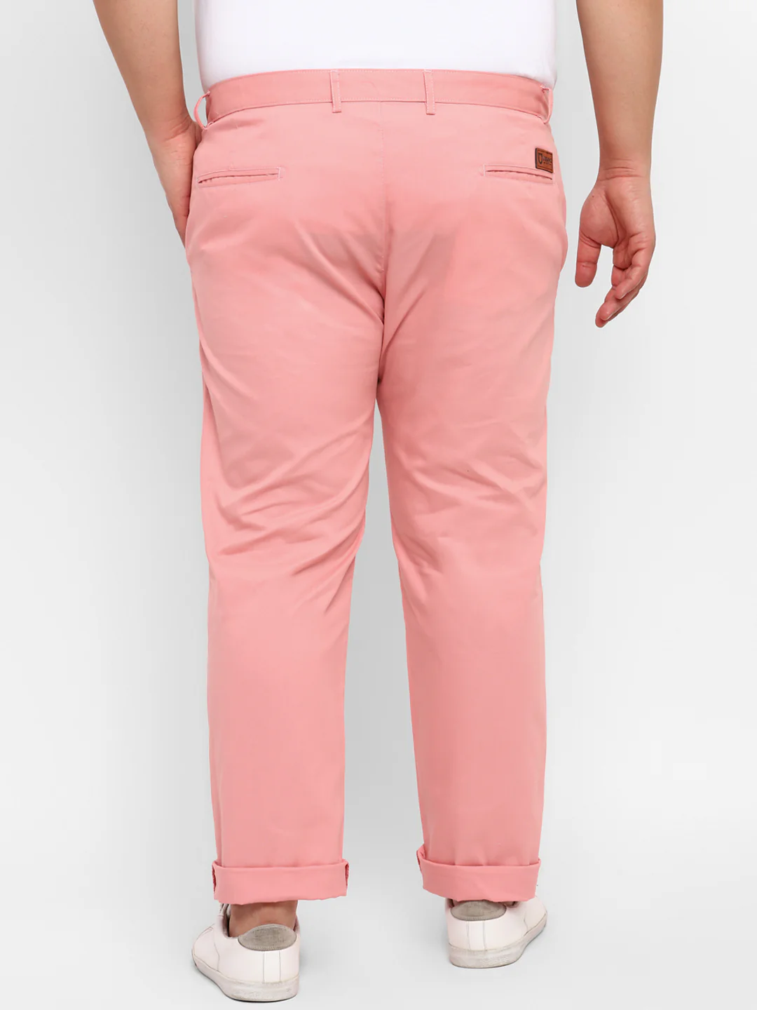 Plus Men's Pink Cotton Regular Fit Casual Chinos Trousers - Image 3