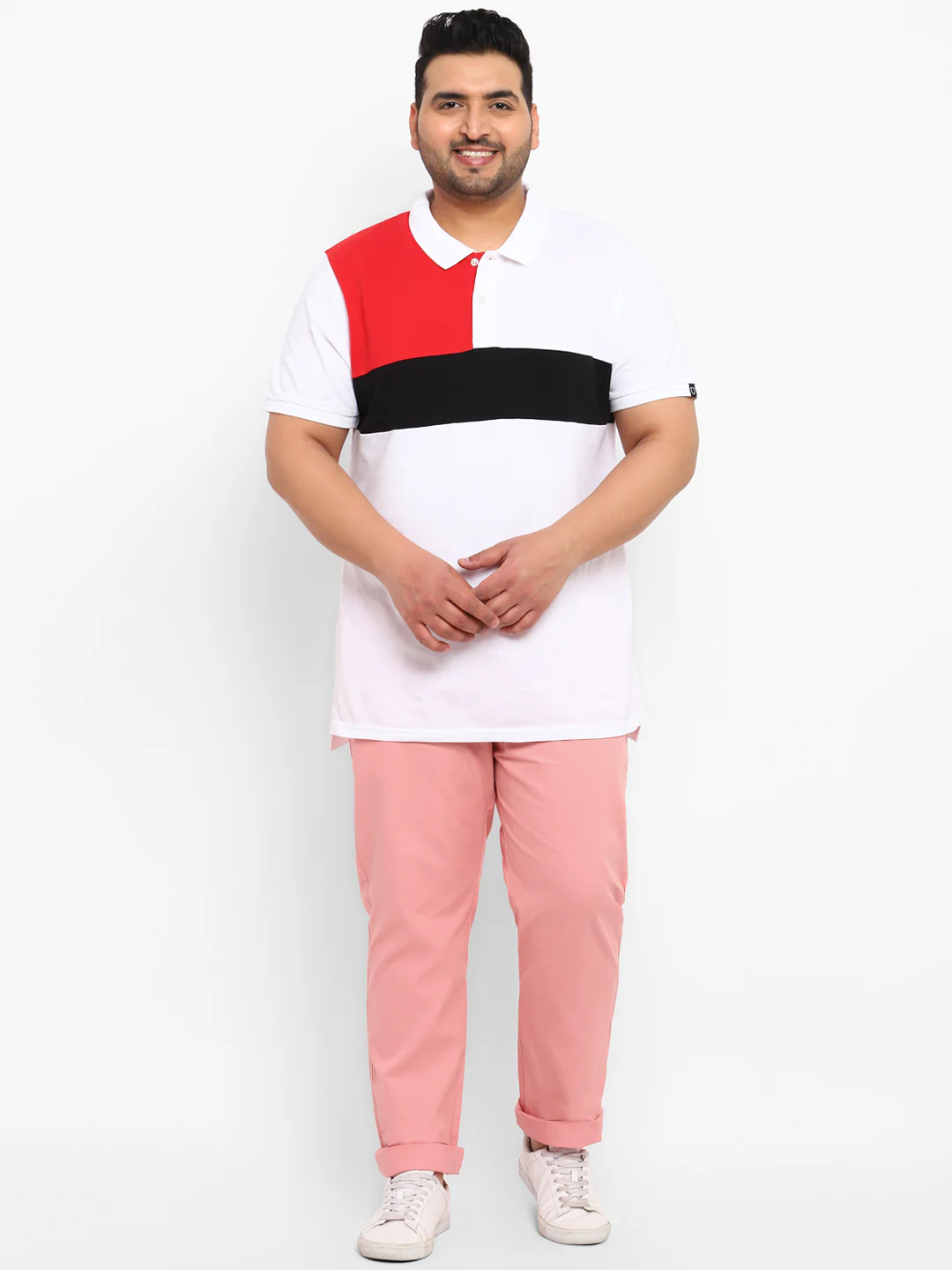 Plus Men's Pink Cotton Regular Fit Casual Chinos Trousers - Image 4