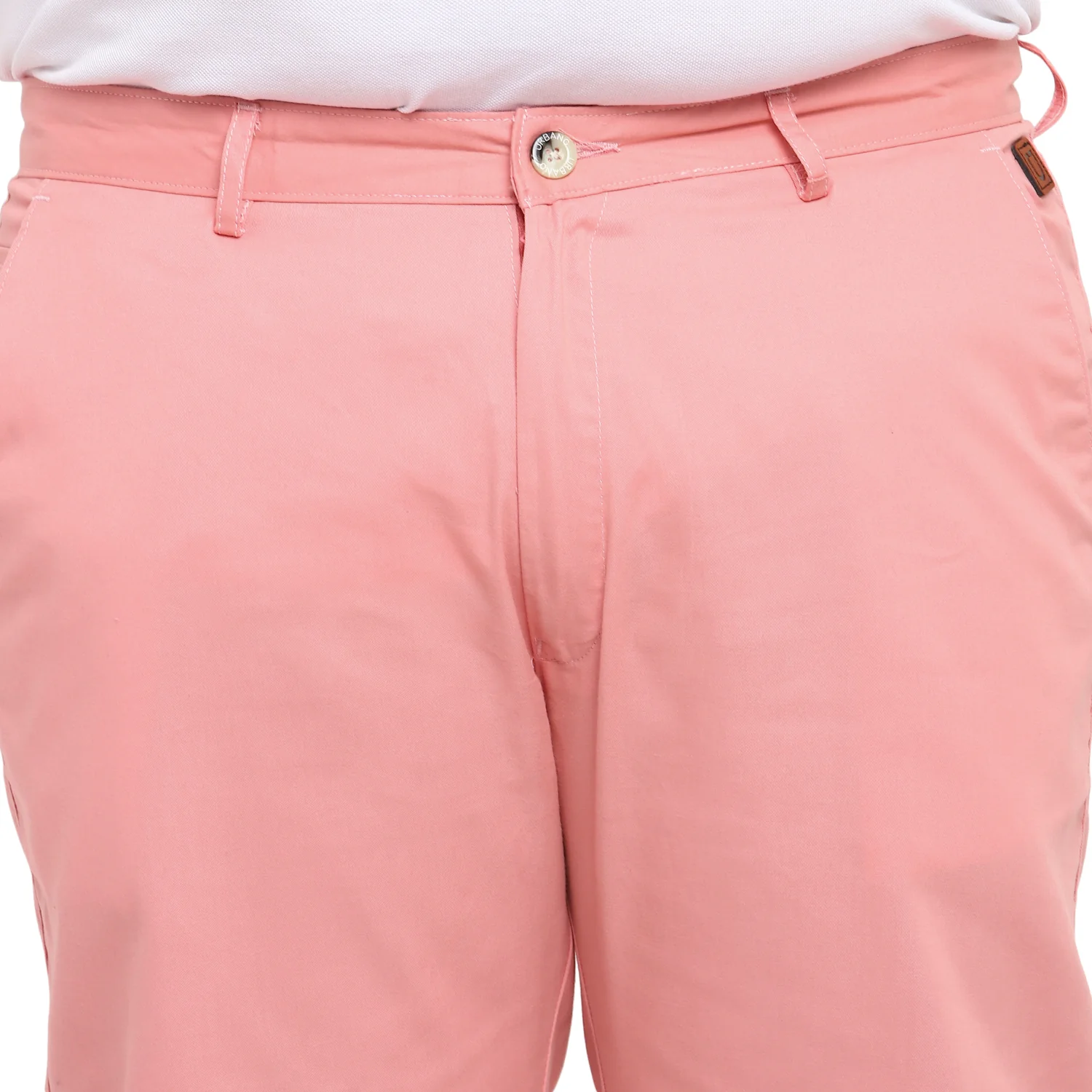 Plus Men's Pink Cotton Regular Fit Casual Chinos Trousers - Image 5