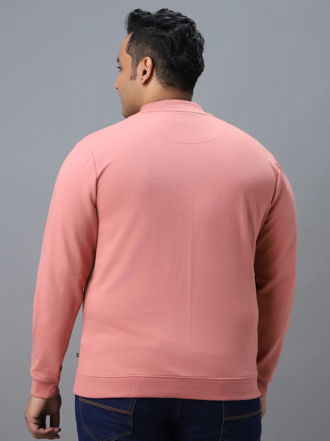 Plus Men's Pink Cotton Solid Button High Neck Sweatshirt - Image 3