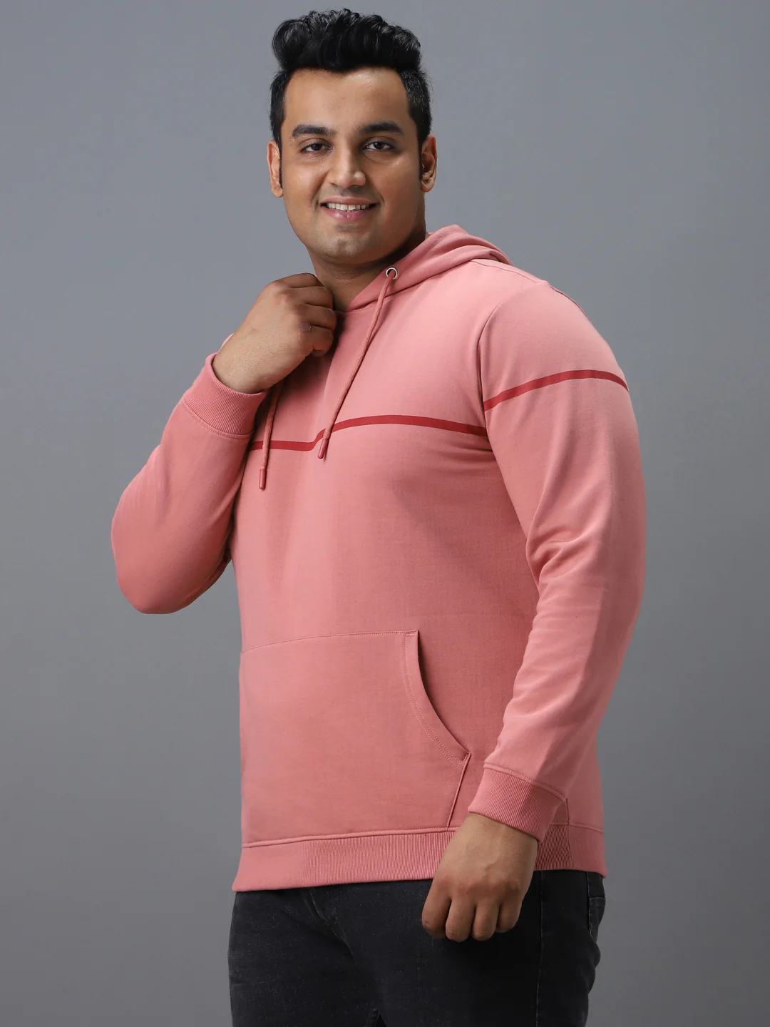 Plus Men's Pink Cotton Solid Hooded Neck Sweatshirt - Image 2