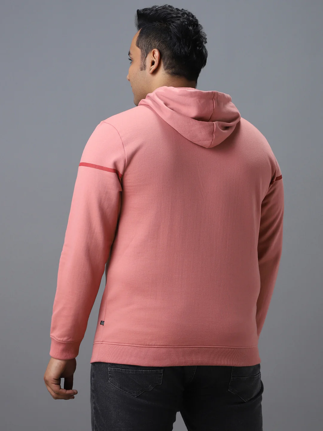 Plus Men's Pink Cotton Solid Hooded Neck Sweatshirt - Image 3