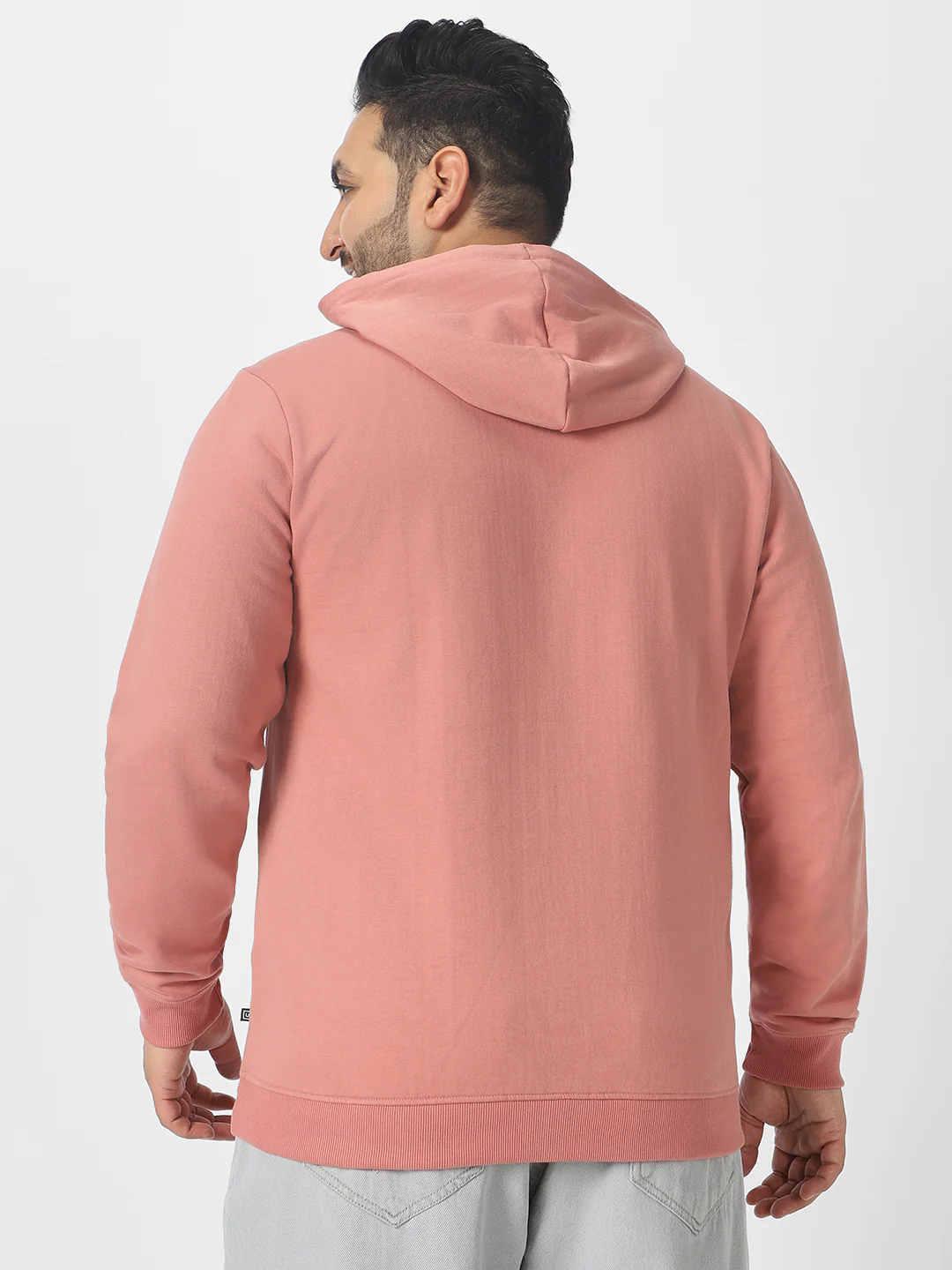 Plus Men's Pink Cotton Solid Hooded Neck Sweatshirt - Image 3