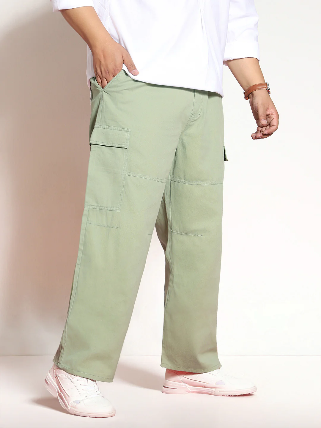 Plus Men's Pista Loose Baggy Fit Solid Cargo Chino Pant with 6 Pockets Non-Stretchable - Image 2