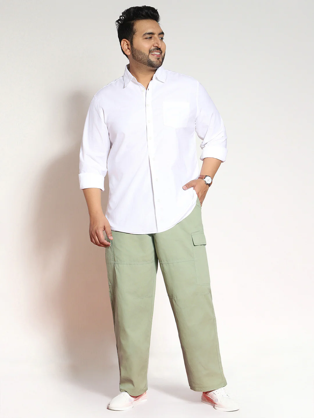 Plus Men's Pista Loose Baggy Fit Solid Cargo Chino Pant with 6 Pockets Non-Stretchable - Image 5
