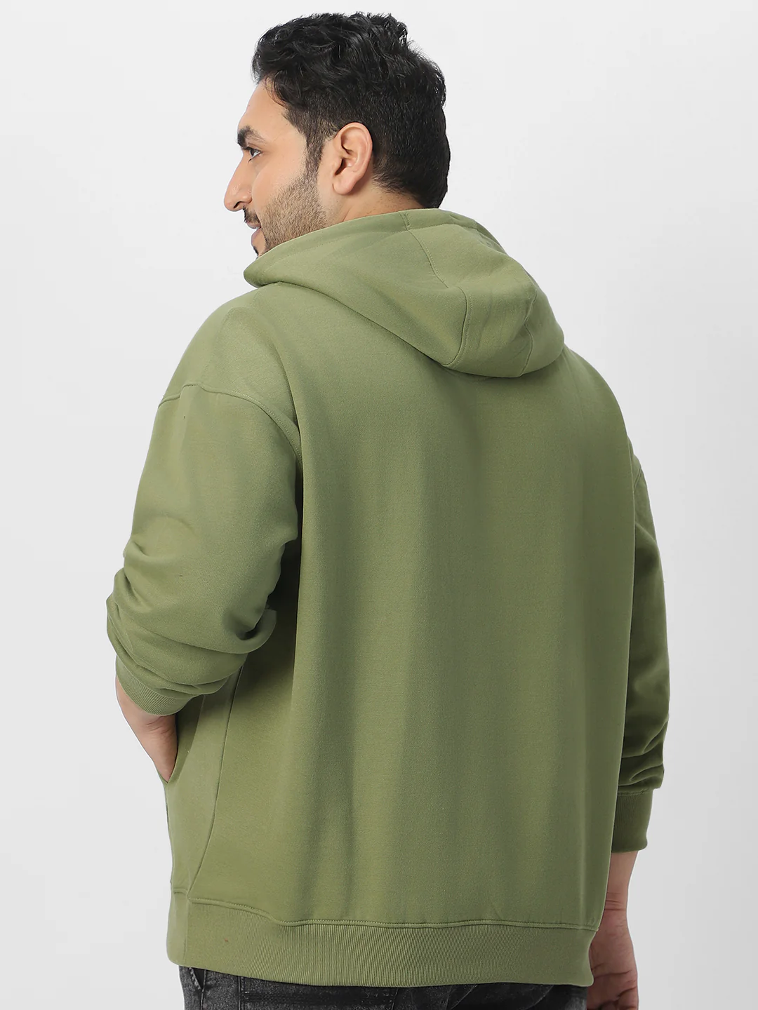 Plus Men's Potent Olive Cotton Solid Oversized Hooded Neck Sweatshirt - Image 3